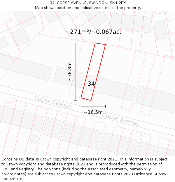 34, COPSE AVENUE, SWINDON, SN1 2PX: Plot and title map