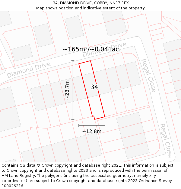 34, DIAMOND DRIVE, CORBY, NN17 1EX: Plot and title map