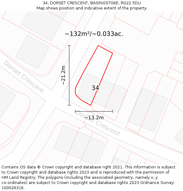 34, DORSET CRESCENT, BASINGSTOKE, RG22 5DU: Plot and title map