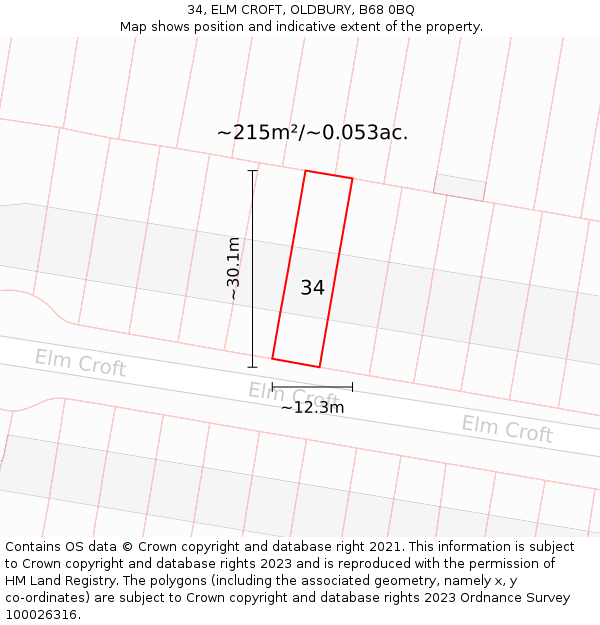 34, ELM CROFT, OLDBURY, B68 0BQ: Plot and title map