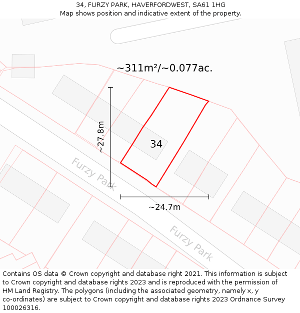 34, FURZY PARK, HAVERFORDWEST, SA61 1HG: Plot and title map