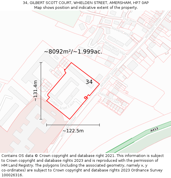 34, GILBERT SCOTT COURT, WHIELDEN STREET, AMERSHAM, HP7 0AP: Plot and title map