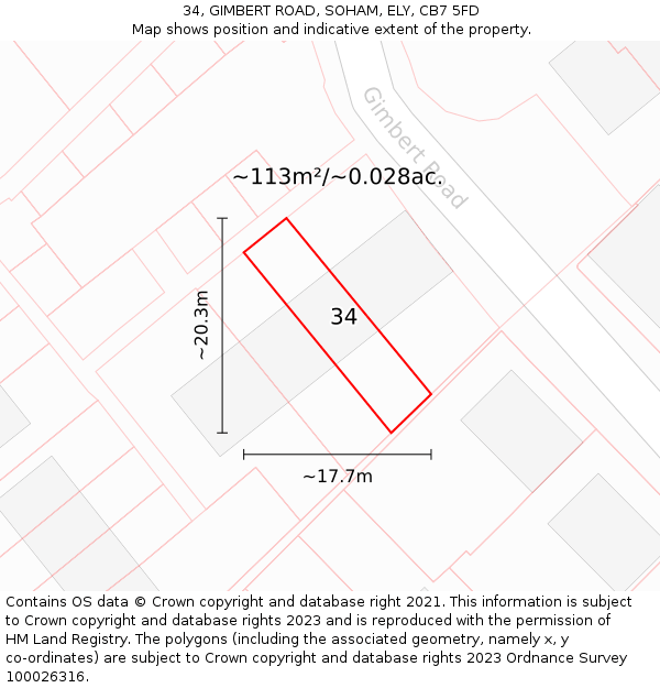 34, GIMBERT ROAD, SOHAM, ELY, CB7 5FD: Plot and title map