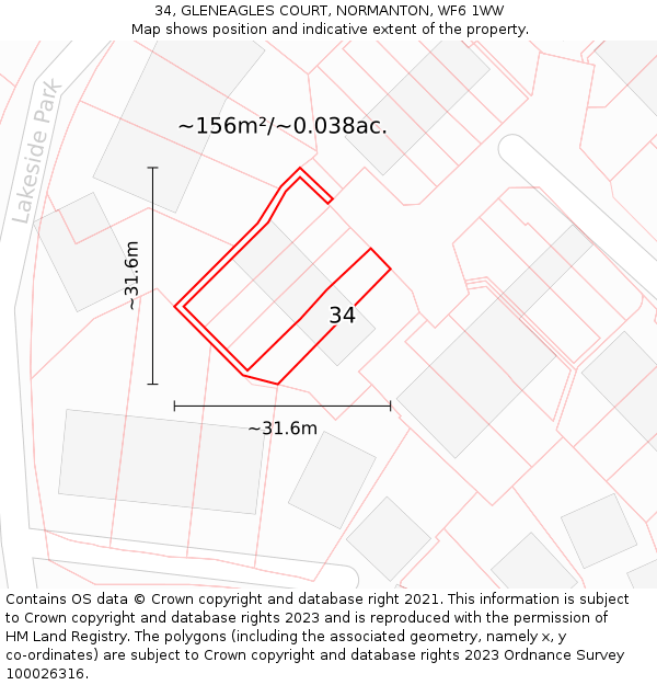 34, GLENEAGLES COURT, NORMANTON, WF6 1WW: Plot and title map