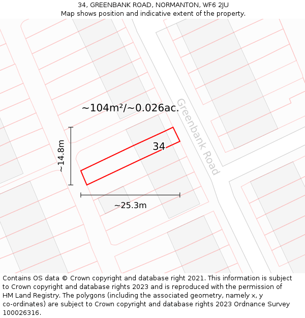 34, GREENBANK ROAD, NORMANTON, WF6 2JU: Plot and title map