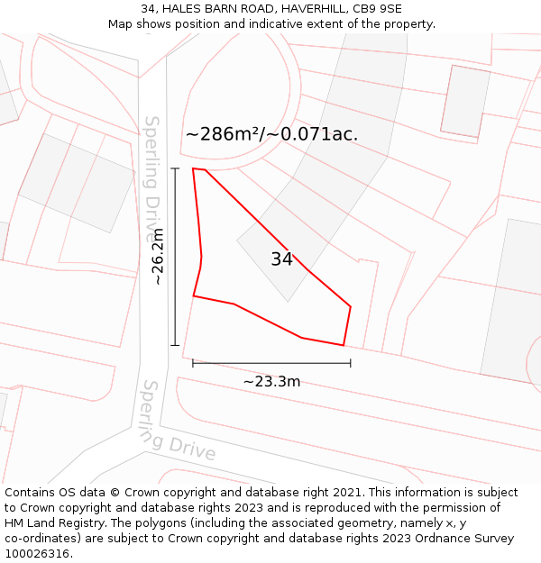 34, HALES BARN ROAD, HAVERHILL, CB9 9SE: Plot and title map