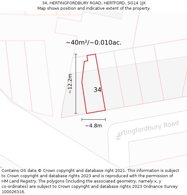 34, HERTINGFORDBURY ROAD, HERTFORD, SG14 1JX: Plot and title map