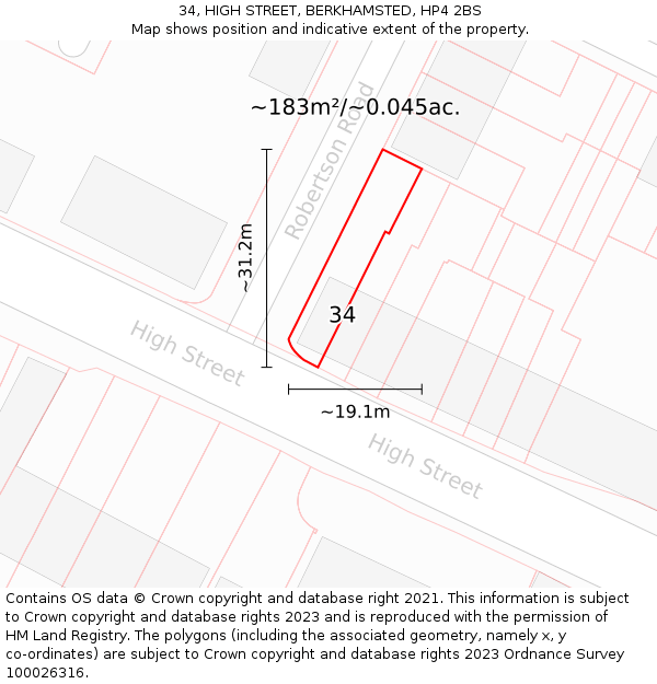 34, HIGH STREET, BERKHAMSTED, HP4 2BS: Plot and title map