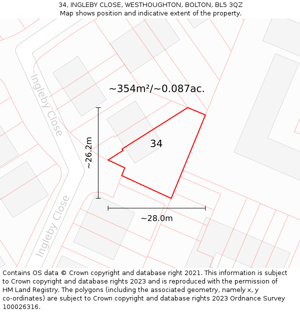 34, INGLEBY CLOSE, WESTHOUGHTON, BOLTON, BL5 3QZ: Plot and title map