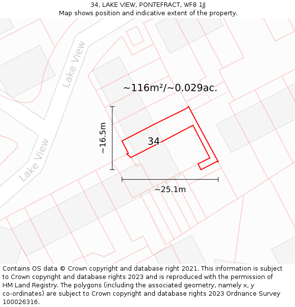 34, LAKE VIEW, PONTEFRACT, WF8 1JJ: Plot and title map