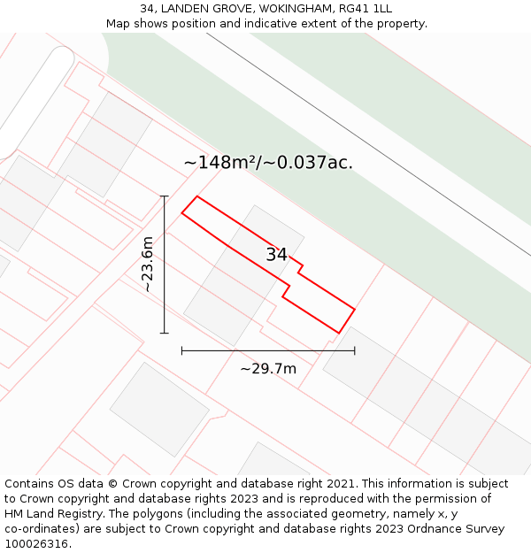 34, LANDEN GROVE, WOKINGHAM, RG41 1LL: Plot and title map