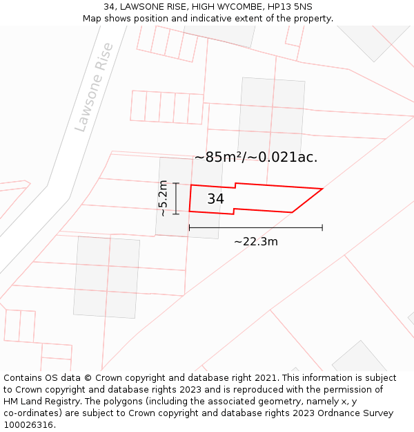 34, LAWSONE RISE, HIGH WYCOMBE, HP13 5NS: Plot and title map