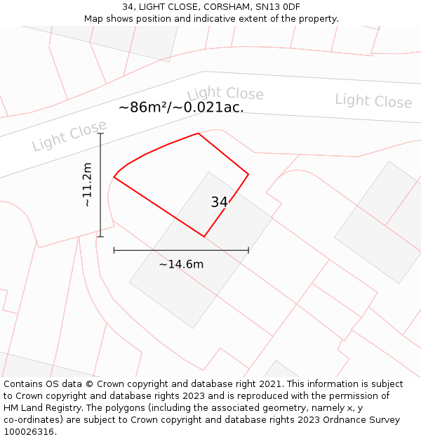 34, LIGHT CLOSE, CORSHAM, SN13 0DF: Plot and title map