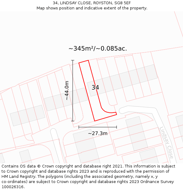34, LINDSAY CLOSE, ROYSTON, SG8 5EF: Plot and title map