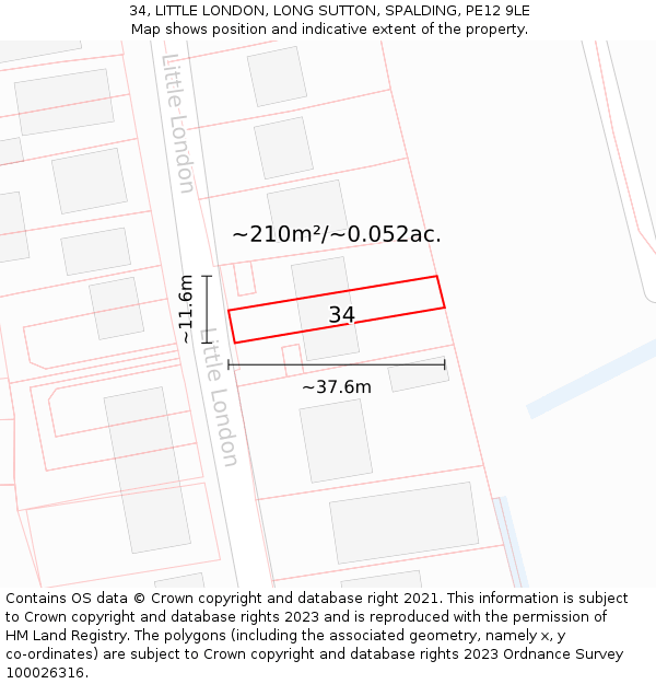 34, LITTLE LONDON, LONG SUTTON, SPALDING, PE12 9LE: Plot and title map