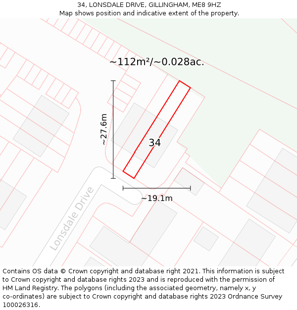 34, LONSDALE DRIVE, GILLINGHAM, ME8 9HZ: Plot and title map