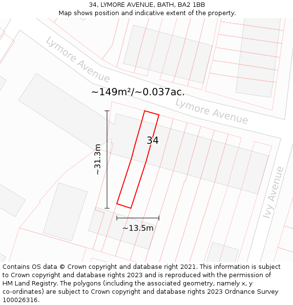 34, LYMORE AVENUE, BATH, BA2 1BB: Plot and title map
