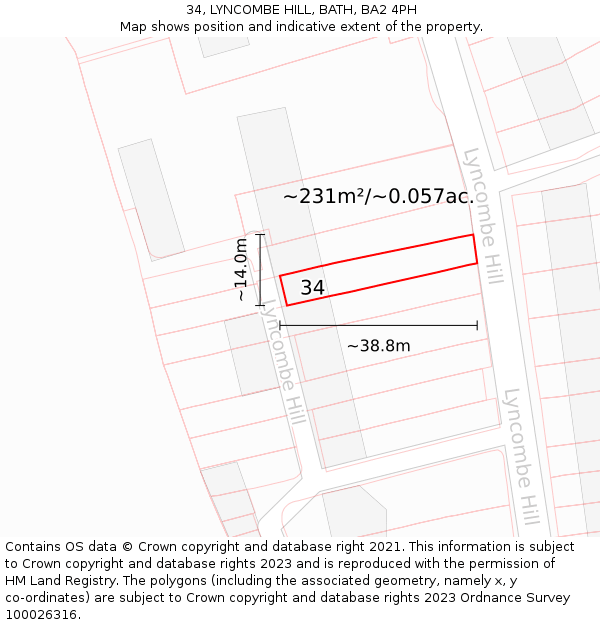 34, LYNCOMBE HILL, BATH, BA2 4PH: Plot and title map