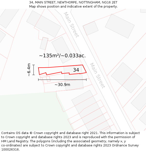 34, MAIN STREET, NEWTHORPE, NOTTINGHAM, NG16 2ET: Plot and title map