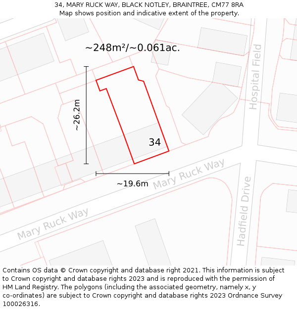 34, MARY RUCK WAY, BLACK NOTLEY, BRAINTREE, CM77 8RA: Plot and title map