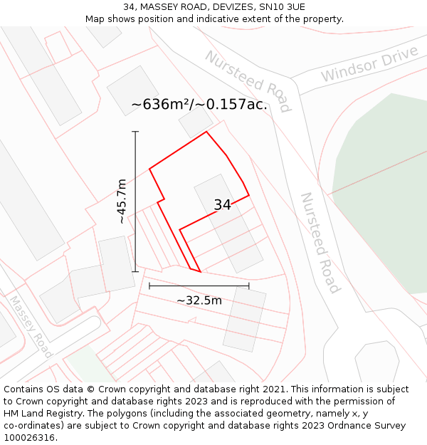 34, MASSEY ROAD, DEVIZES, SN10 3UE: Plot and title map