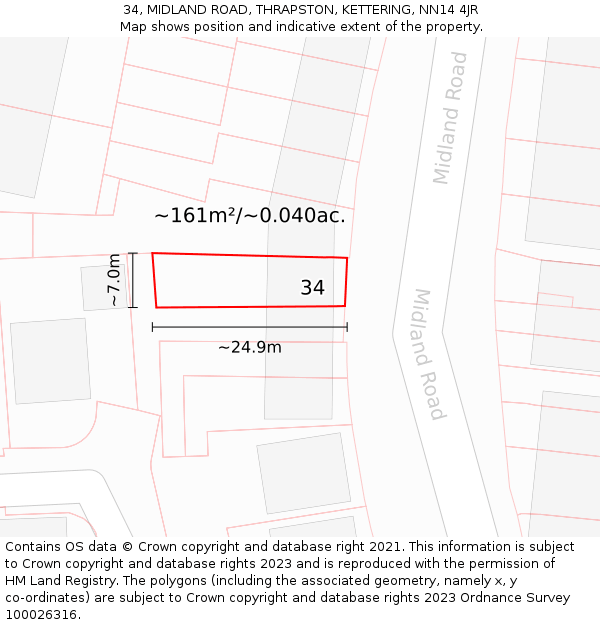 34, MIDLAND ROAD, THRAPSTON, KETTERING, NN14 4JR: Plot and title map