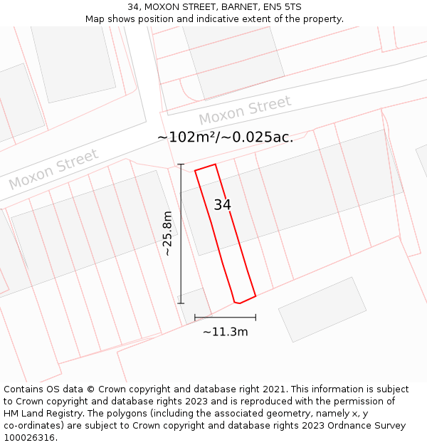 34, MOXON STREET, BARNET, EN5 5TS: Plot and title map