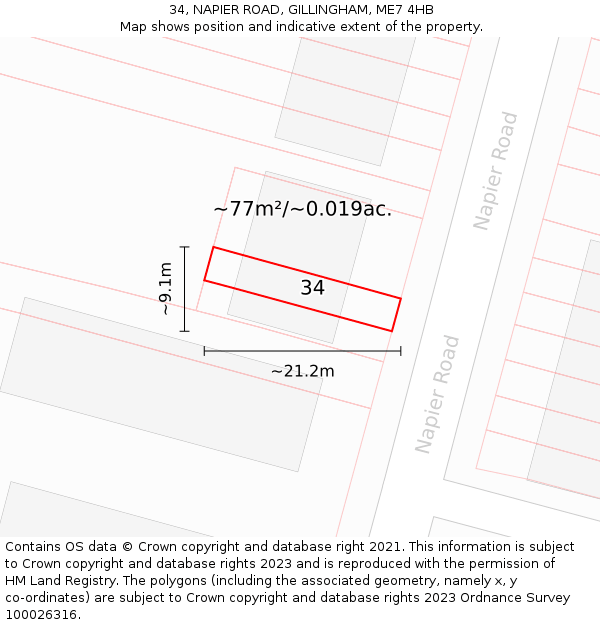 34, NAPIER ROAD, GILLINGHAM, ME7 4HB: Plot and title map