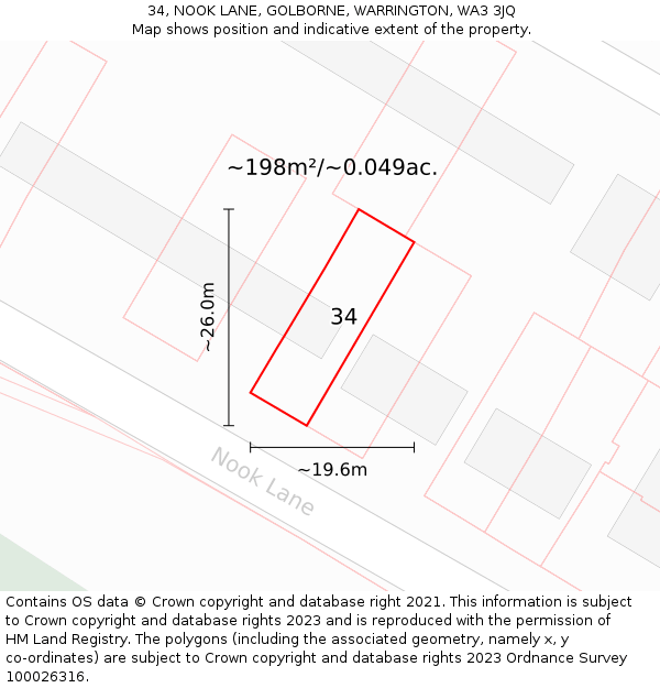 34, NOOK LANE, GOLBORNE, WARRINGTON, WA3 3JQ: Plot and title map
