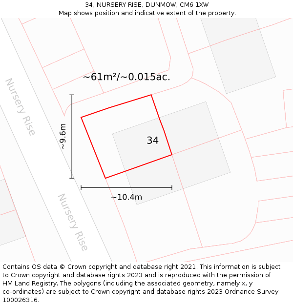 34, NURSERY RISE, DUNMOW, CM6 1XW: Plot and title map