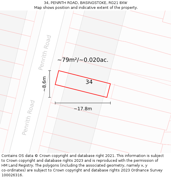 34, PENRITH ROAD, BASINGSTOKE, RG21 8XW: Plot and title map