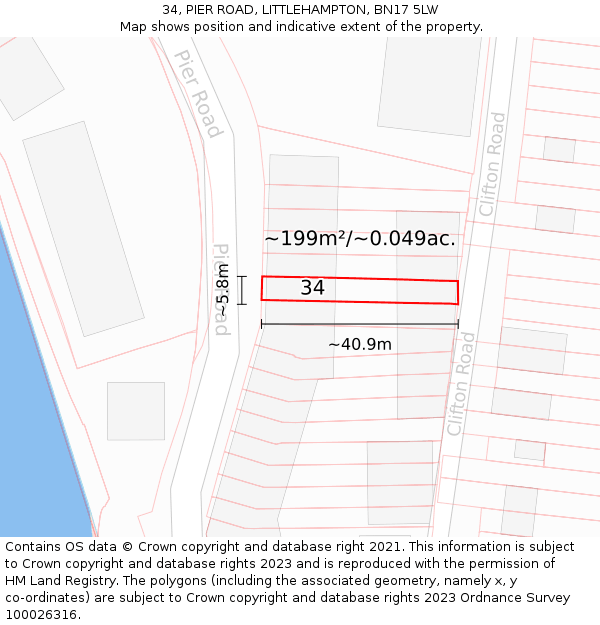 34, PIER ROAD, LITTLEHAMPTON, BN17 5LW: Plot and title map