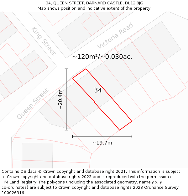 34, QUEEN STREET, BARNARD CASTLE, DL12 8JG: Plot and title map