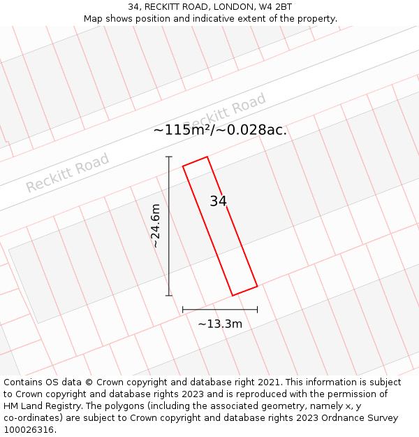 34, RECKITT ROAD, LONDON, W4 2BT: Plot and title map