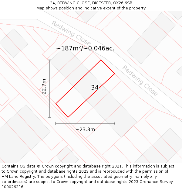 34, REDWING CLOSE, BICESTER, OX26 6SR: Plot and title map