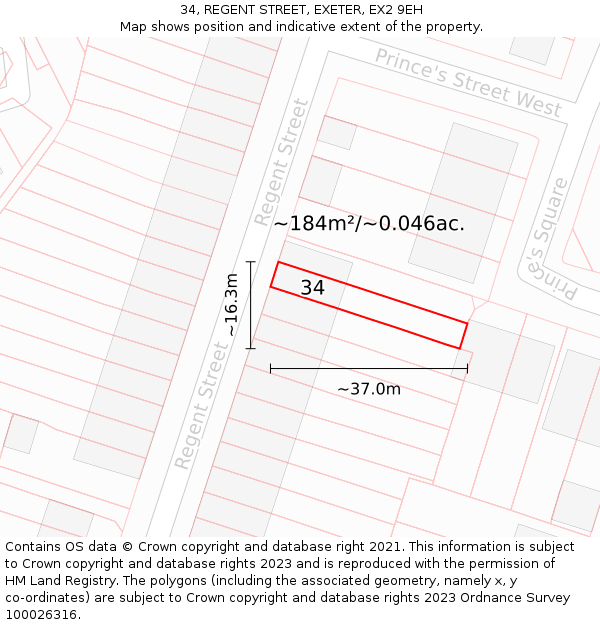 34, REGENT STREET, EXETER, EX2 9EH: Plot and title map