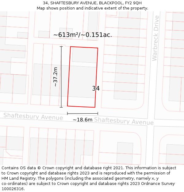 34, SHAFTESBURY AVENUE, BLACKPOOL, FY2 9QH: Plot and title map