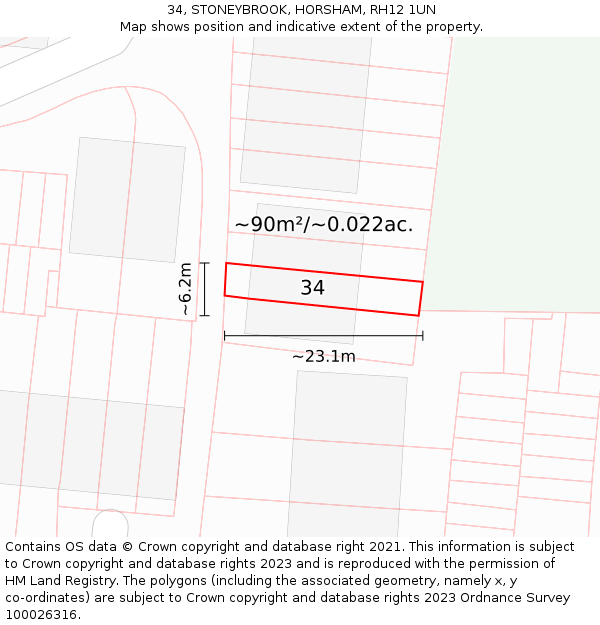 34, STONEYBROOK, HORSHAM, RH12 1UN: Plot and title map