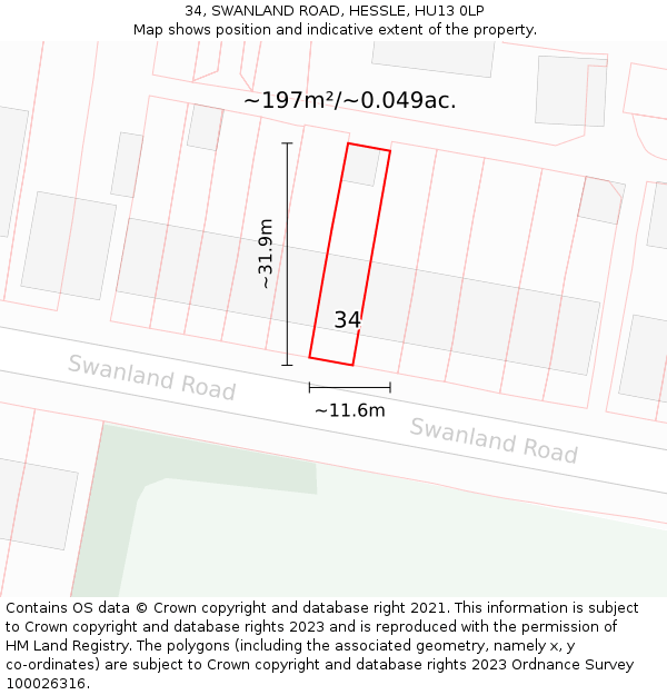 34, SWANLAND ROAD, HESSLE, HU13 0LP: Plot and title map