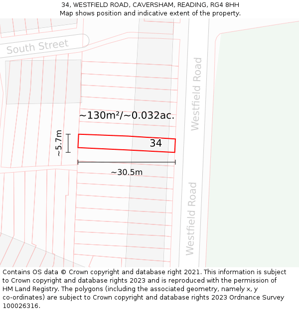 34, WESTFIELD ROAD, CAVERSHAM, READING, RG4 8HH: Plot and title map