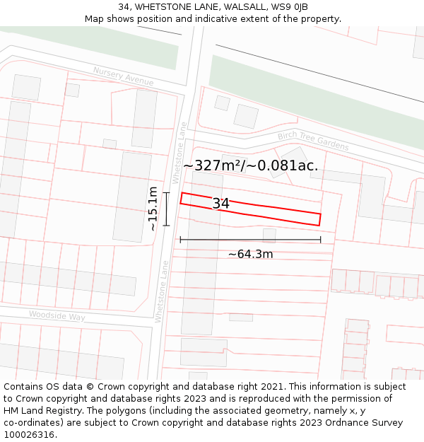 34, WHETSTONE LANE, WALSALL, WS9 0JB: Plot and title map