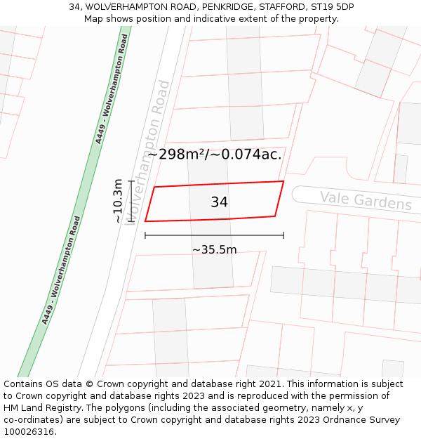 34, WOLVERHAMPTON ROAD, PENKRIDGE, STAFFORD, ST19 5DP: Plot and title map