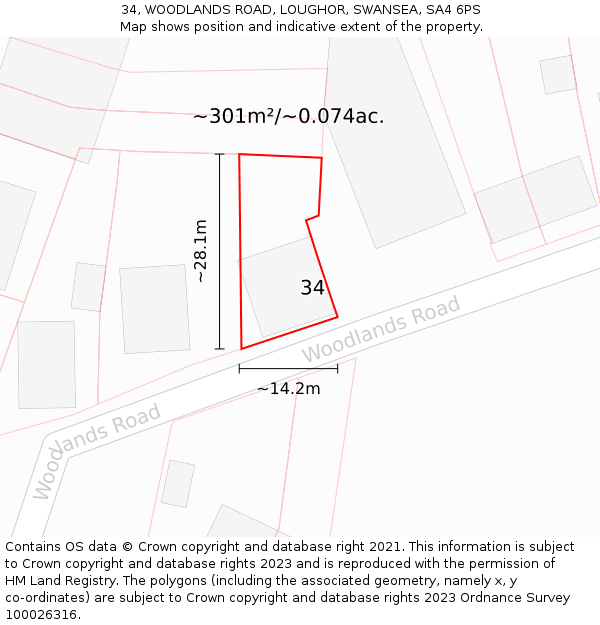 34, WOODLANDS ROAD, LOUGHOR, SWANSEA, SA4 6PS: Plot and title map