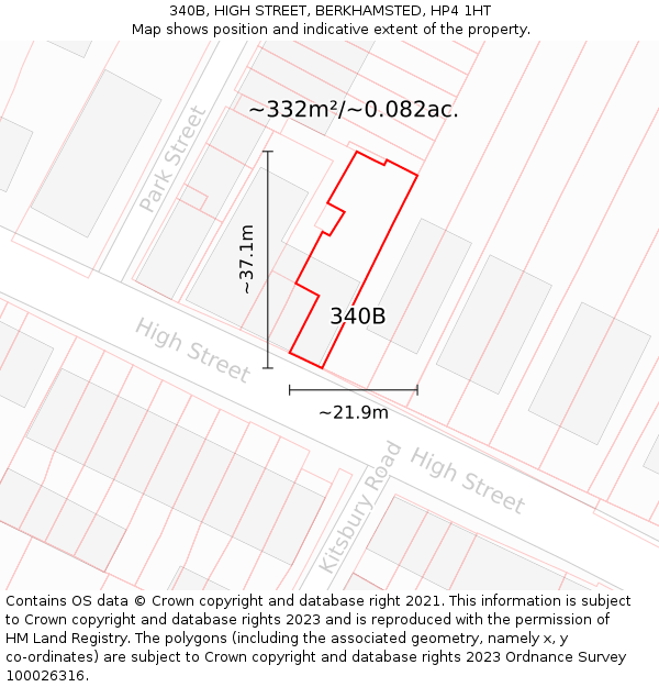 340B, HIGH STREET, BERKHAMSTED, HP4 1HT: Plot and title map