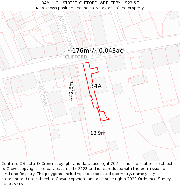 34A, HIGH STREET, CLIFFORD, WETHERBY, LS23 6JF: Plot and title map