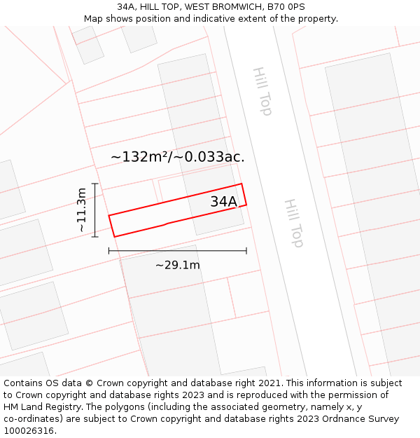 34A, HILL TOP, WEST BROMWICH, B70 0PS: Plot and title map