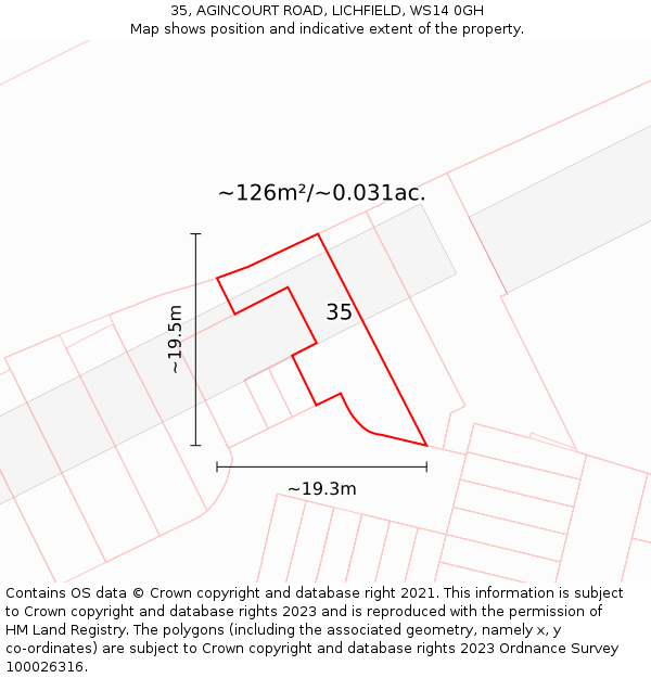35, AGINCOURT ROAD, LICHFIELD, WS14 0GH: Plot and title map