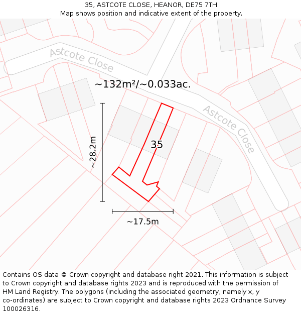 35, ASTCOTE CLOSE, HEANOR, DE75 7TH: Plot and title map