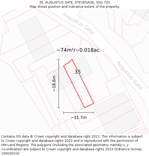 35, AUGUSTUS GATE, STEVENAGE, SG2 7QY: Plot and title map