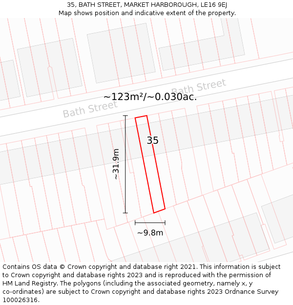 35, BATH STREET, MARKET HARBOROUGH, LE16 9EJ: Plot and title map
